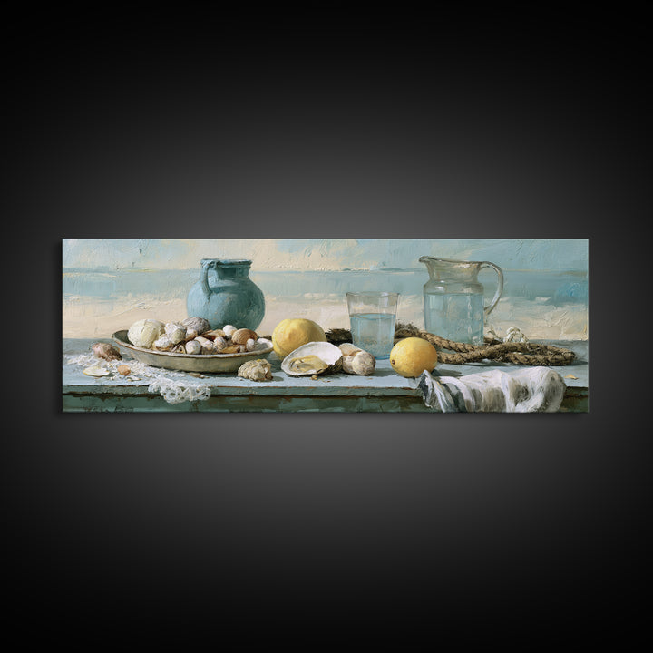 Shellfish and Lemon Still Life Framed Canvas Print, Dining Room Art, Art Print, Dining Room Decor, Dining, Abstract Art, DRA-3x1-56