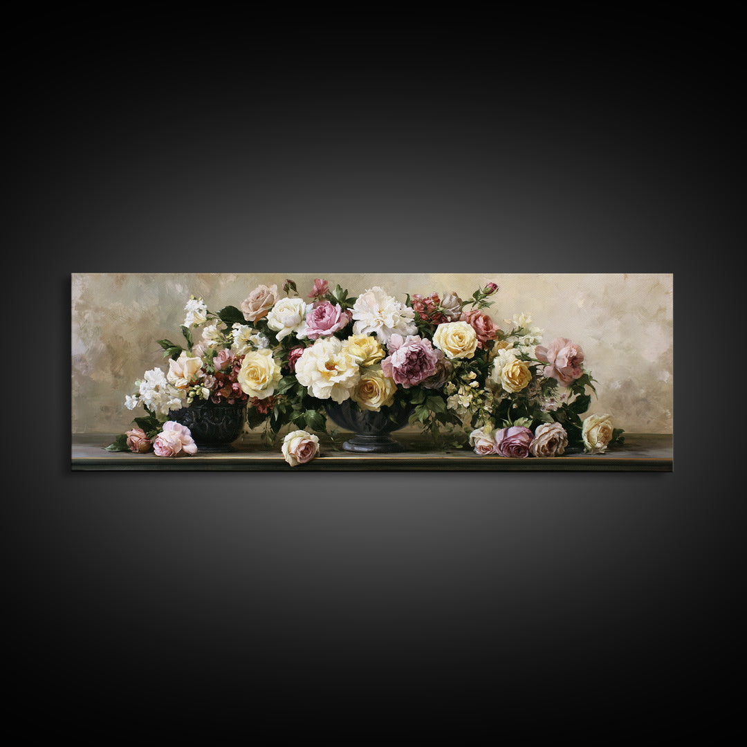 Classic Dutch Feast Arrangement Framed Canvas Print, Dining Room Art, Textured Painting, Dining Room Decor, Fine Art, Dining, DRA-3x1-59
