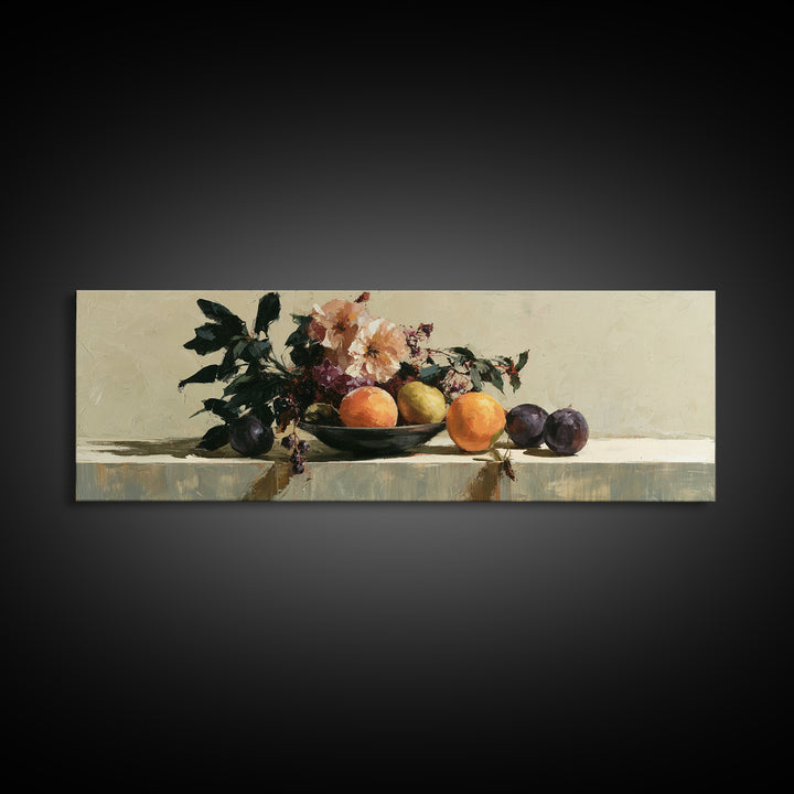 Peach and Plum Still Life Framed Canvas Print, Dining Room Art, Fine Art Print, Dining Room Decor, Fine Art, Dining, Fall Decor, DRA-3x1-60