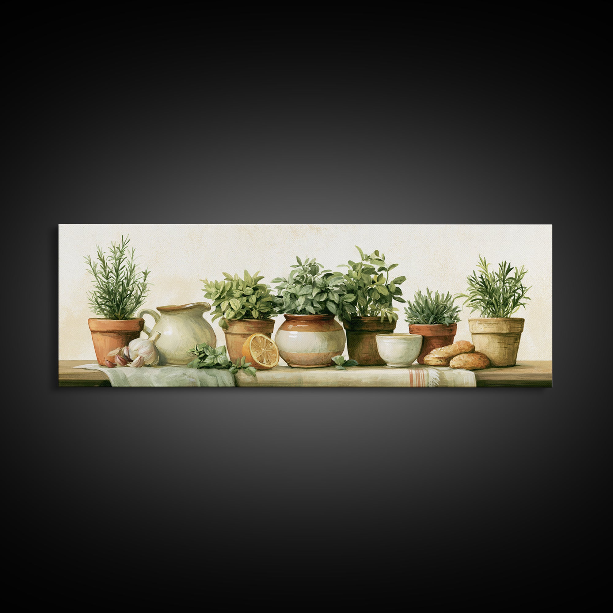 Modern Kitchen Herbs Framed Canvas Print, Dining Room Art, Modern Wall Art, Dining Room Decor, Fine Art, Dining, Gallery Decor, DRA-3x1-73