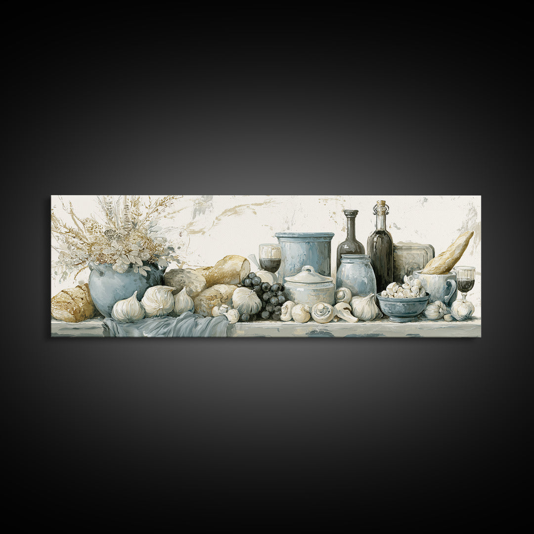 French Bistro Food Illustration Without Text Canvas Print, Dining Room Art, Digital Print, Dining Room Decor, Dining, DRA-3x1-74