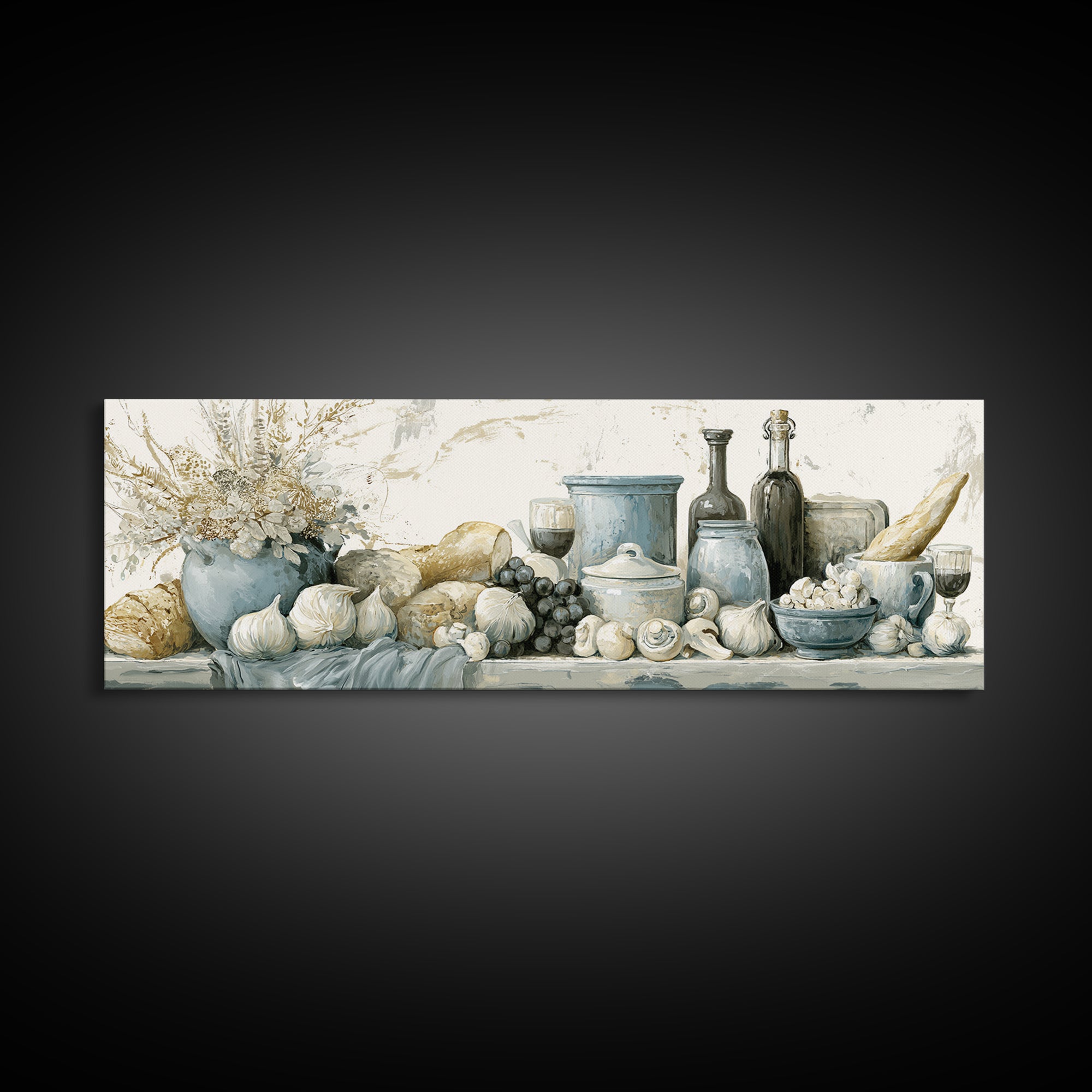 French Bistro Food Illustration Without Text Canvas Print, Dining Room Art, Digital Print, Dining Room Decor, Dining, DRA-3x1-74