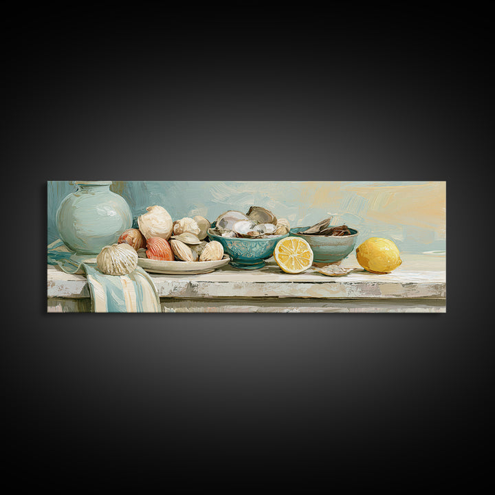 Shellfish and Lemon Still Life Canvas Print, Dining Room Art, Wall Art, Dining Room Decor, Fine Art, Dining, Printable Art, DRA-3x1-80