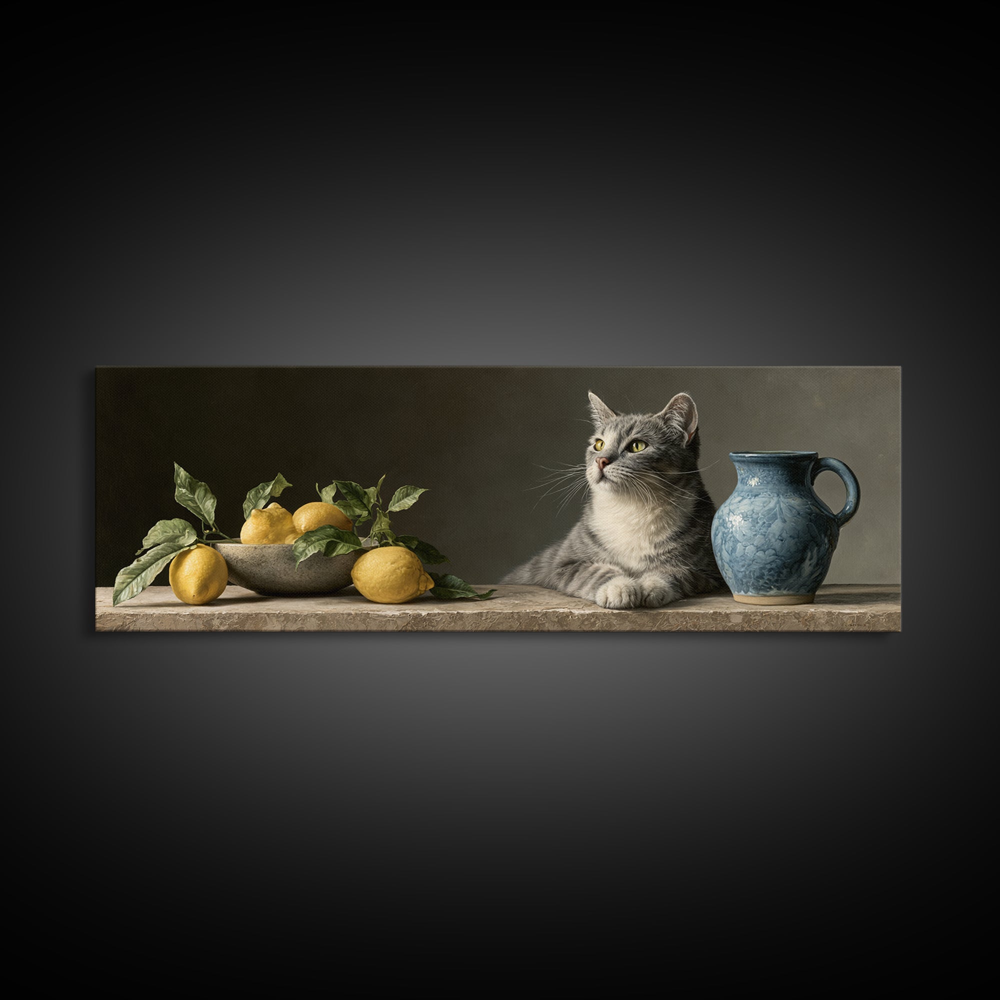 Italian Lemon Branch Canvas Print, Dining Room Art, Kitchen Wall Decor, Dining Room Decor, Oil Painting, Dining, DRA-3x1-93