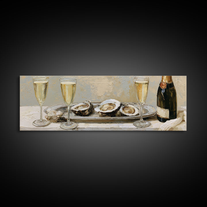 Elegant Oyster and Champagne Still Life Canvas Print, Dining Room Art, Gallery Decor, Dining Room Decor, Oil Painting, Dining, DRA-3x1-95