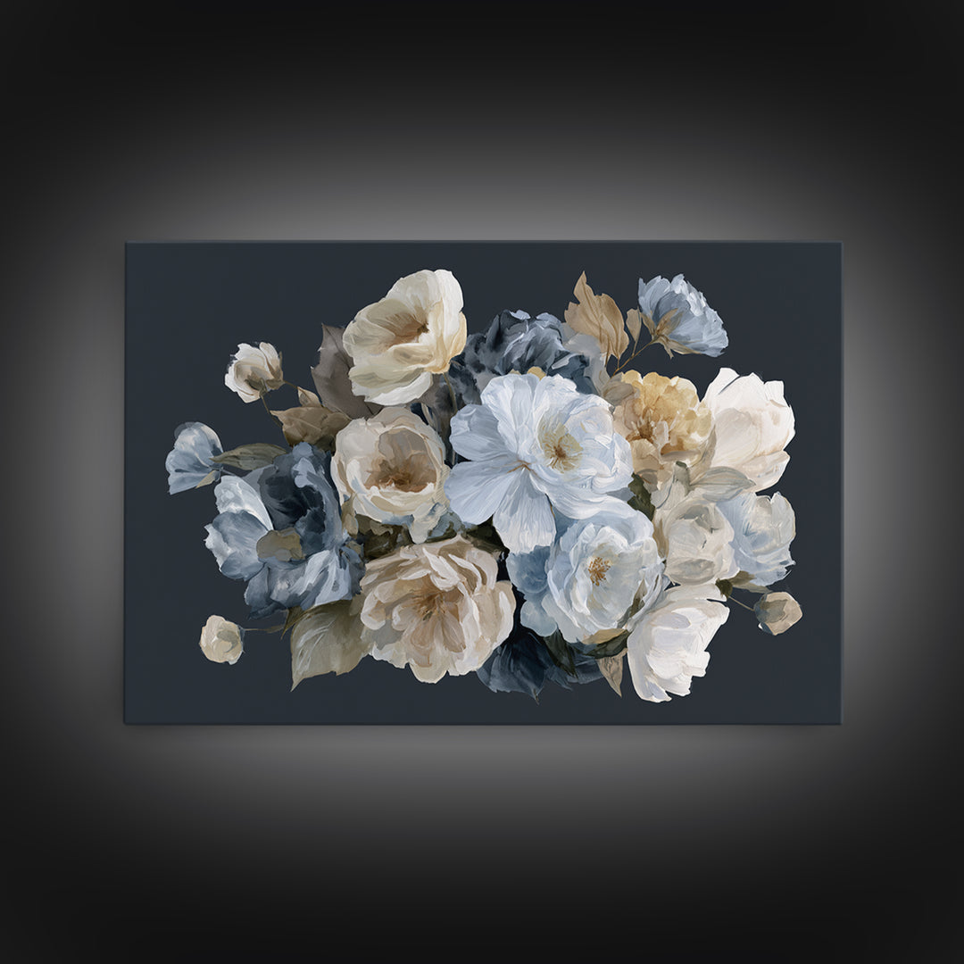 Moody Dark Background Bouquet for Formal Dining Canvas Print, Dining Room Art, Minimalist Decor, Dining Room Decor, Dining, DRA-3x2-15