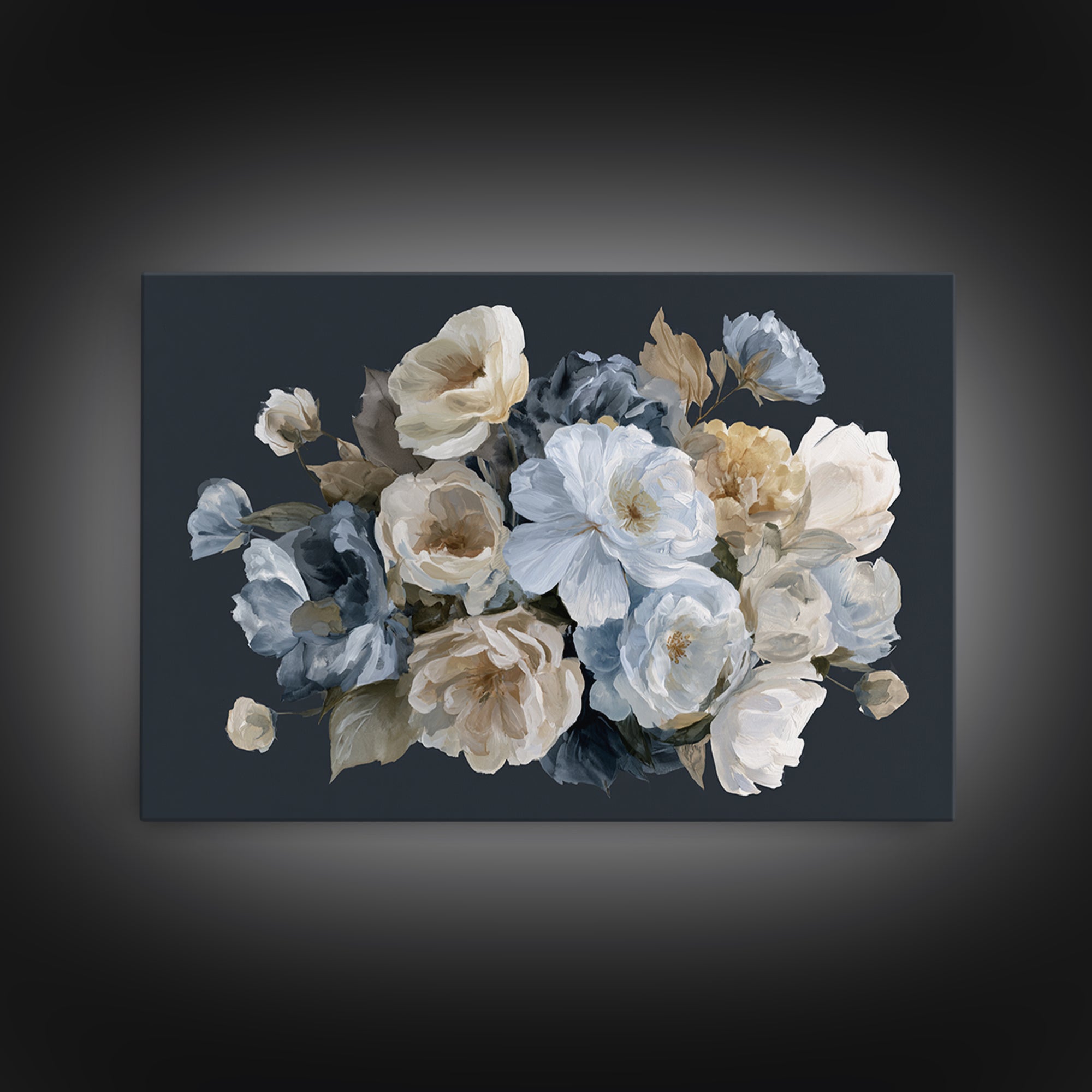 Moody Dark Background Bouquet for Formal Dining Canvas Print, Dining Room Art, Minimalist Decor, Dining Room Decor, Dining, DRA-3x2-15