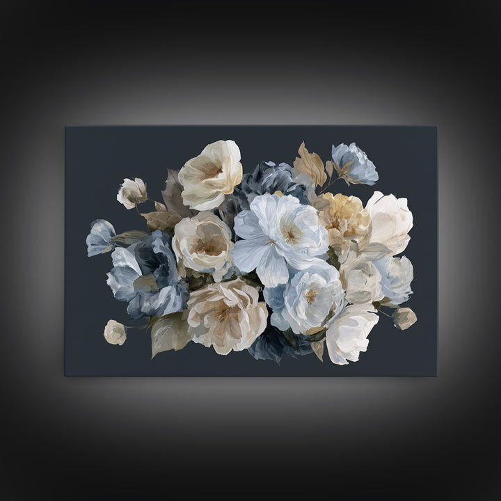 Moody Dark Background Bouquet for Formal Dining Canvas Print, Dining Room Art, Minimalist Decor, Dining Room Decor, Dining, DRA-3x2-15