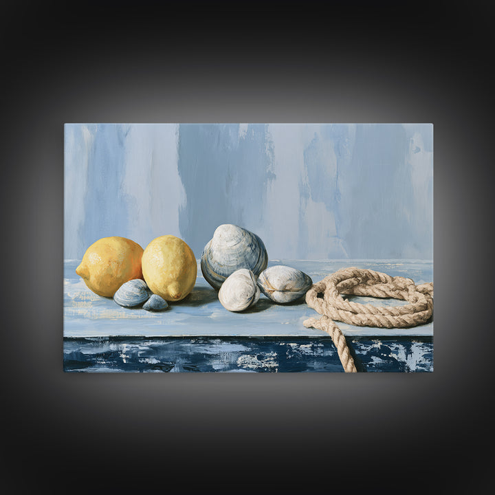Shellfish and Lemon Still Life Framed Canvas Print, Dining Room Art, Large Wall Art, Dining Room Decor, Fine Art, Dining, DRA-3x2-20