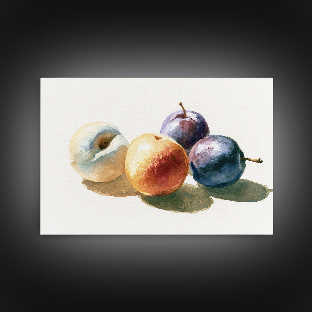 Peach and Plum Still Life Framed Canvas Print, Dining Room Art, Canvas Wall Art, Dining Room Decor, Fine Art, Dining, DRA-3x2-24