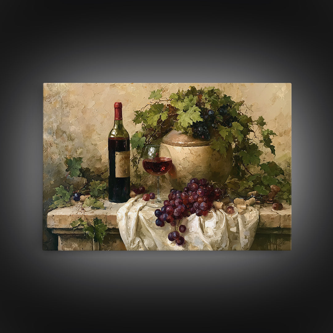 Botanical Grapevine with Leaves and Fruit Framed Canvas Print, Dining Room Art, Kitchen Wall Art, Dining Room Decor, Dining, DRA-3x2-25