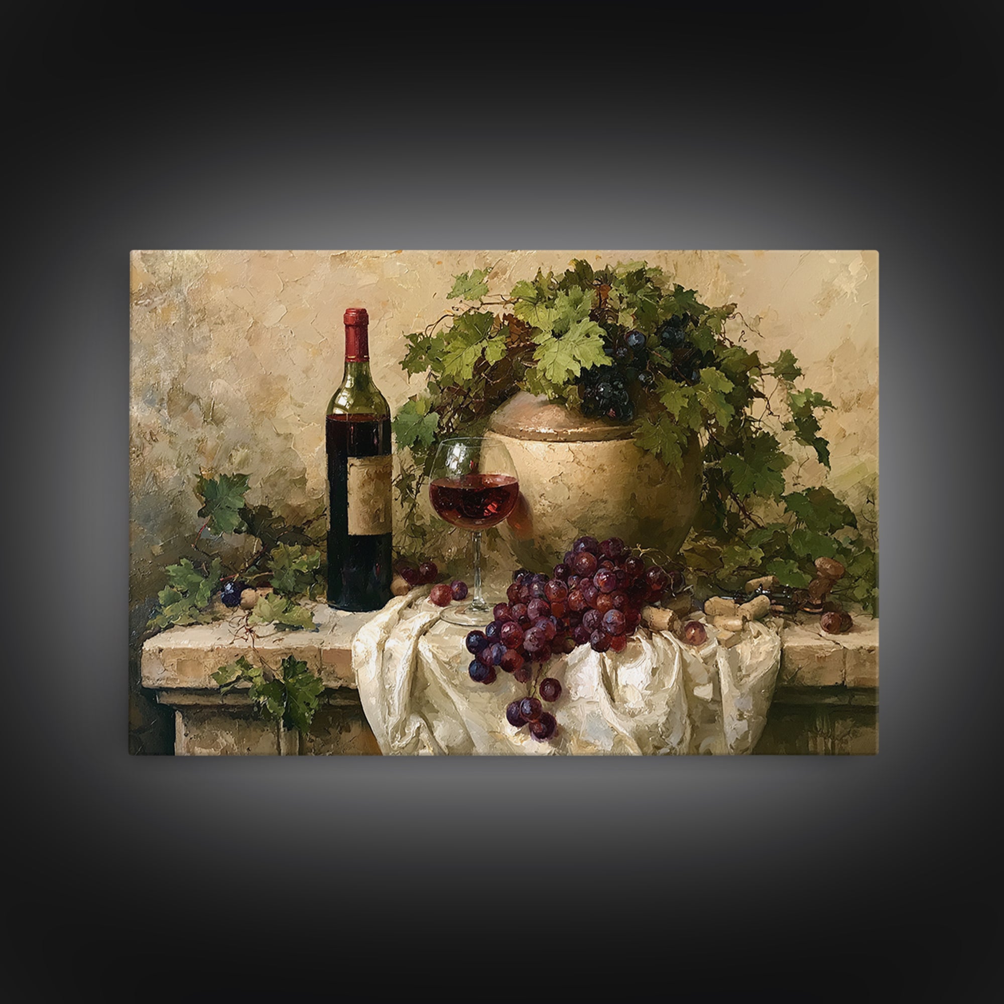 Botanical Grapevine with Leaves and Fruit Framed Canvas Print, Dining Room Art, Kitchen Wall Art, Dining Room Decor, Dining, DRA-3x2-25