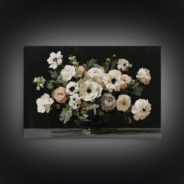 Moody Dark Background Bouquet for Formal Dining Canvas Print, Dining Room Art, 3 Piece Wall Art, Dining Room Decor, Dining, DRA-3x2-39