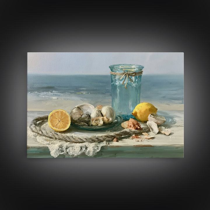 Shellfish and Lemon Still Life Canvas Print, Dining Room Art, Kitchen Wall Art, Dining Room Decor, Watercolor Art, Dining, DRA-3x2-44