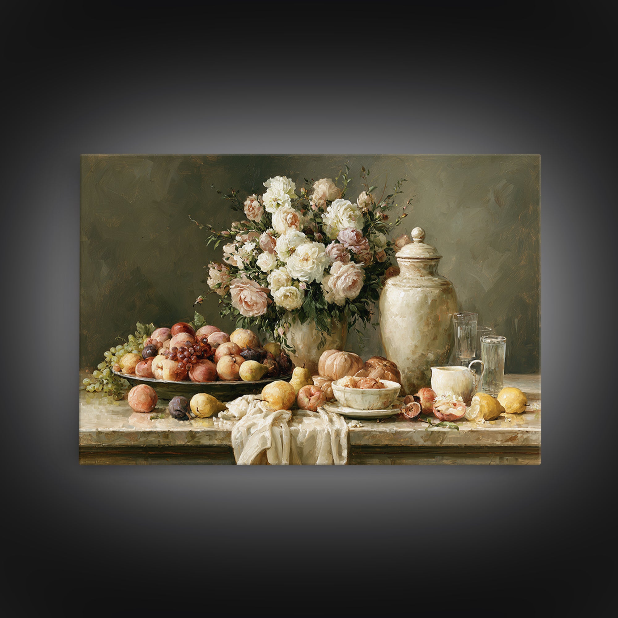 Classic Dutch Feast Arrangement Framed Canvas Print, Dining Room Art, Food Art, Dining Room Decor, Oil Painting, Dining, DRA-3x2-47