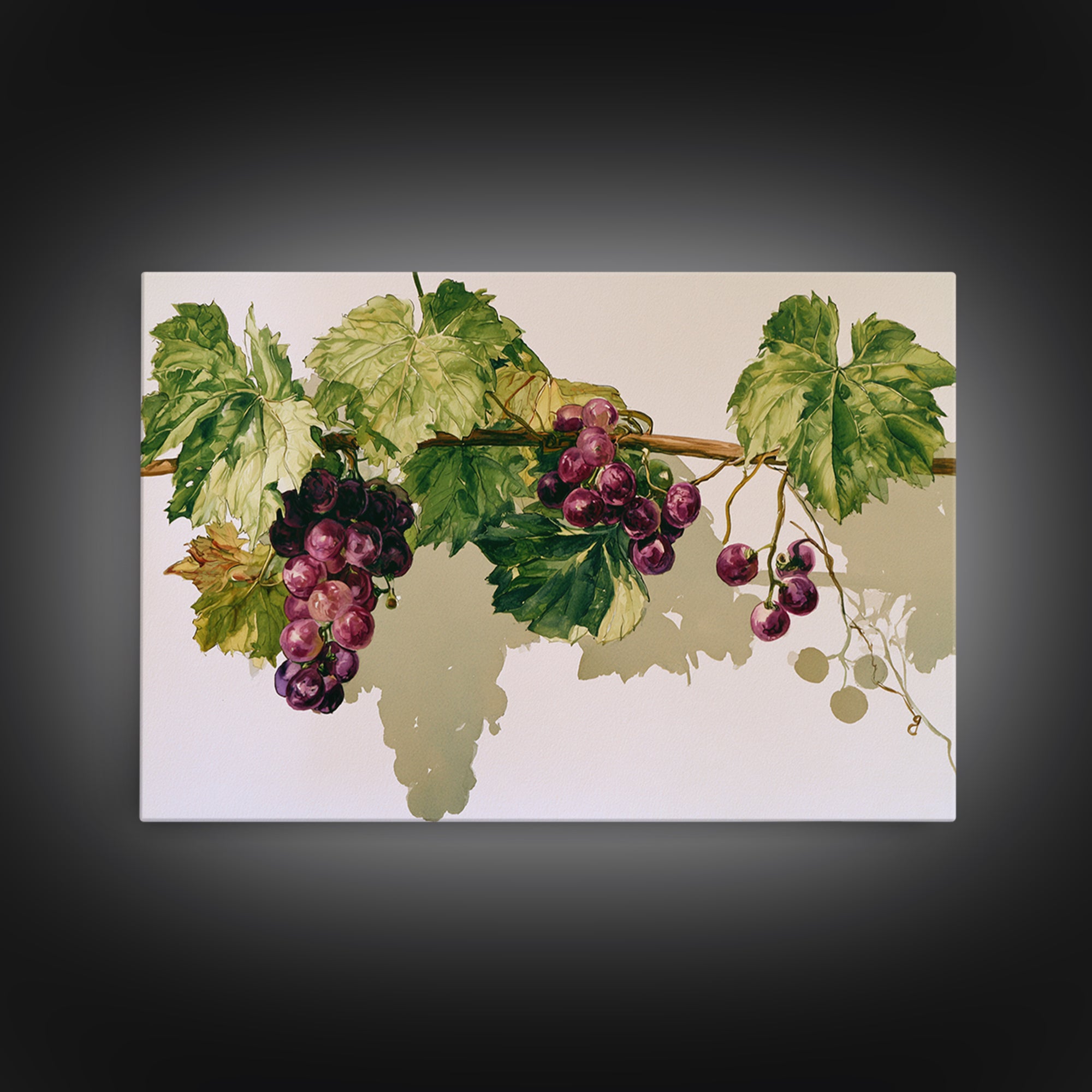 Botanical Grapevine with Leaves and Fruit Canvas Print, Dining Room Art, Abstract Wall Art, Dining Room Decor, Oil Painting, DRA-3x2-49