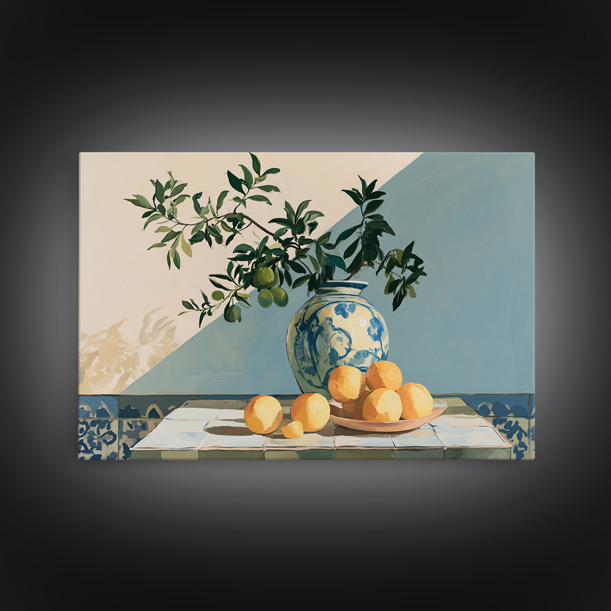 Mediterranean Olive Branch and Citrus Arrangement Canvas Print, Dining Room Art, 3 Piece Wall Art, Dining Room Decor, Dining, DRA-3x2-64