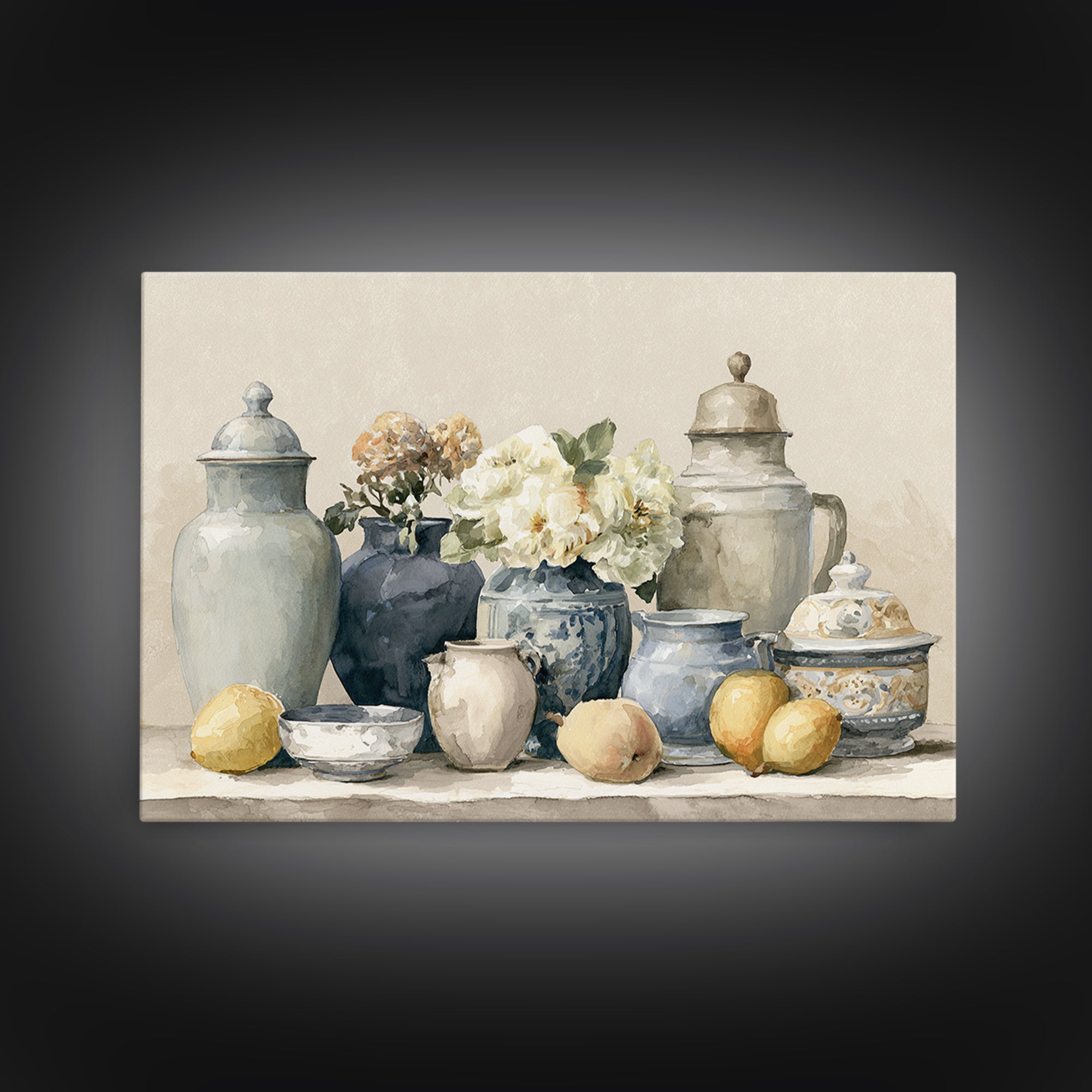 Classic Dutch Feast Arrangement Framed Canvas Print, Dining Room Art, Abstract Art, Dining Room Decor, Watercolor Art, Dining, DRA-3x2-71