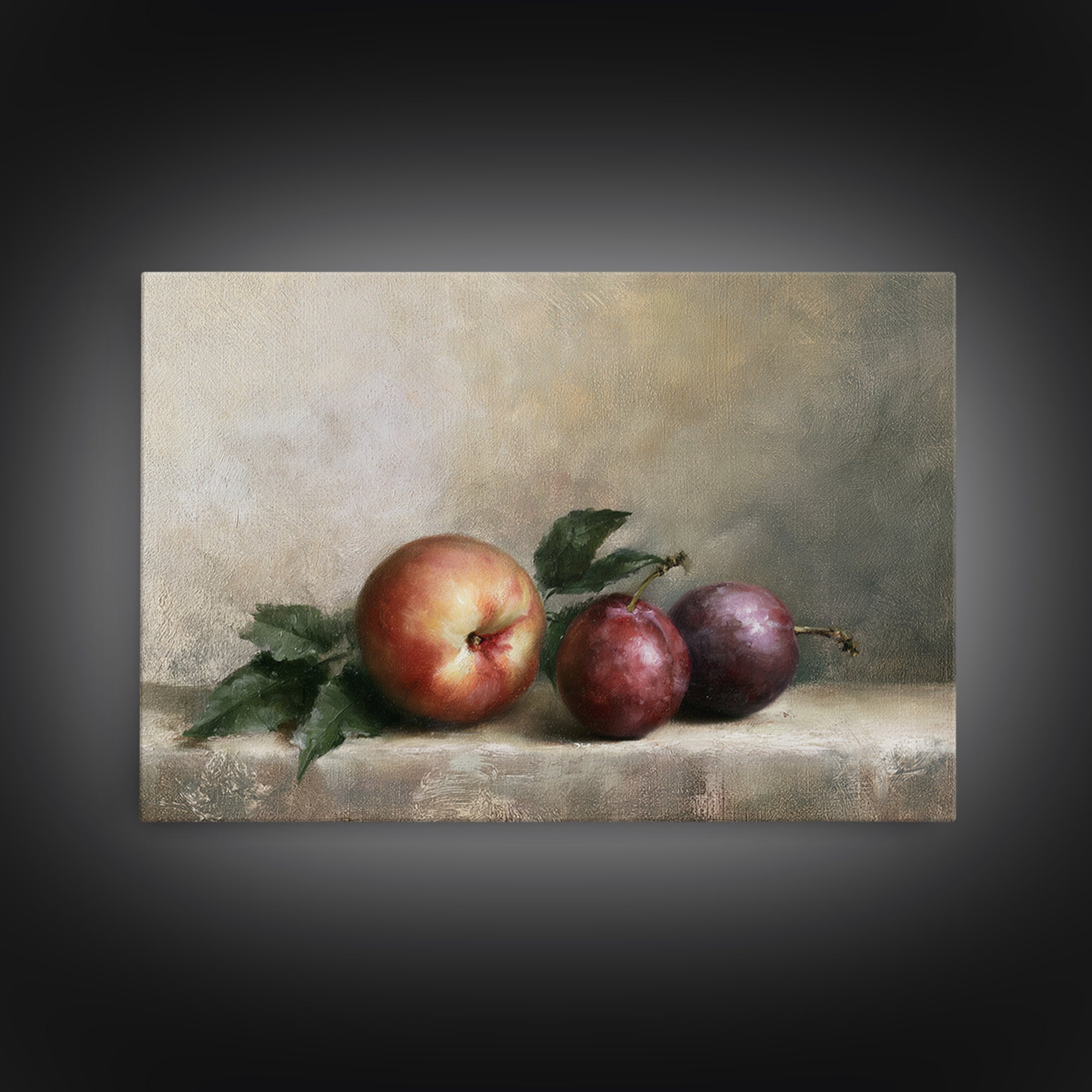 Peach and Plum Still Life Canvas Print, Dining Room Art, Kitchen Wall Decor, Dining Room Decor, Dining, Statement Artwork, DRA-3x2-72