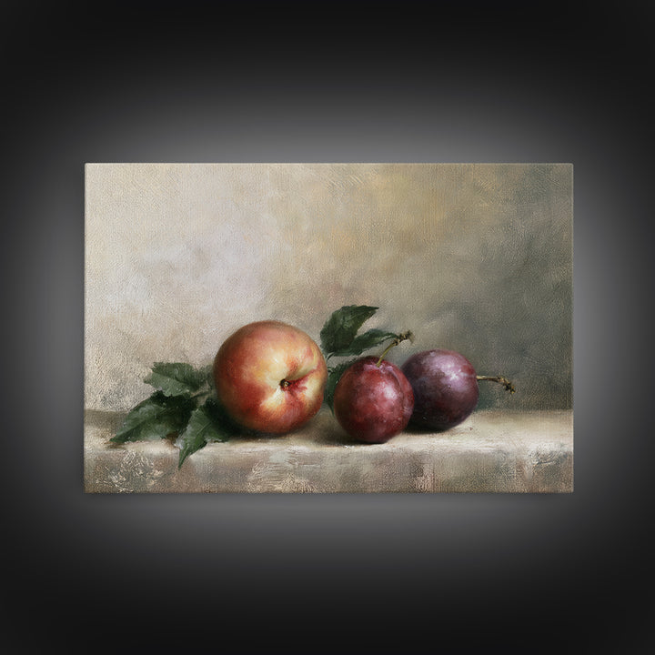 Peach and Plum Still Life Canvas Print, Dining Room Art, Kitchen Wall Decor, Dining Room Decor, Dining, Statement Artwork, DRA-3x2-72