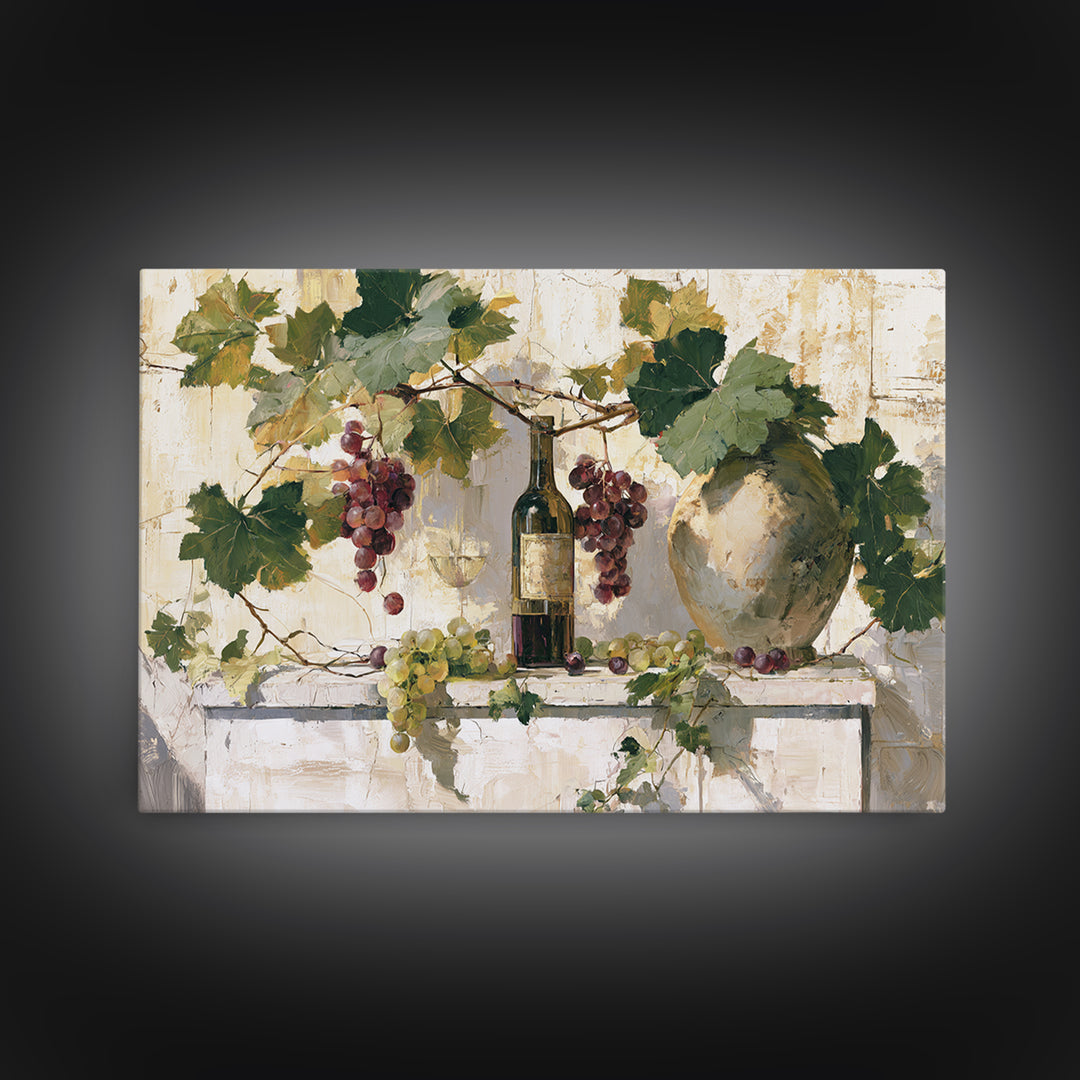Botanical Grapevine with Leaves and Fruit Canvas Print, Dining Room Art, Abstract Wall Art, Dining Room Decor, Oil Painting, DRA-3x2-73