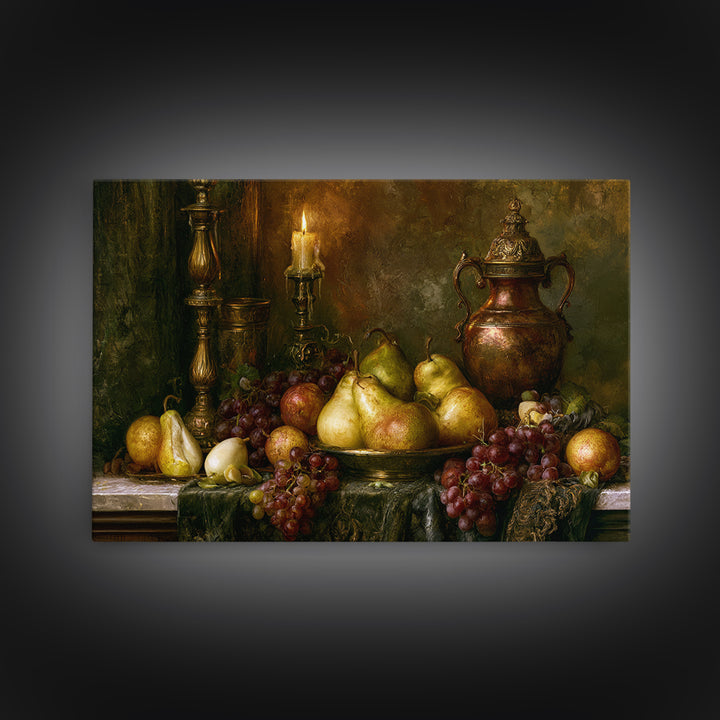 Classical Fruit Still Life Framed Canvas Print, Dining Room Art, Kitchen Wall Decor, Dining Room Decor, Fine Art, Dining, DRA-3x2-77