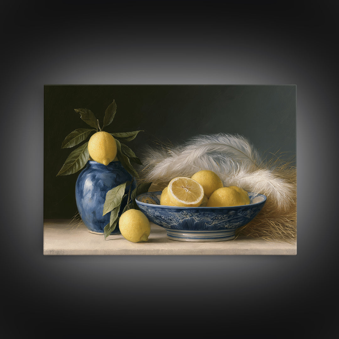 Italian Lemon Branch Framed Canvas Print, Dining Room Art, Modern Wall Art, Dining Room Decor, Watercolor Art, Dining, DRA-3x2-81