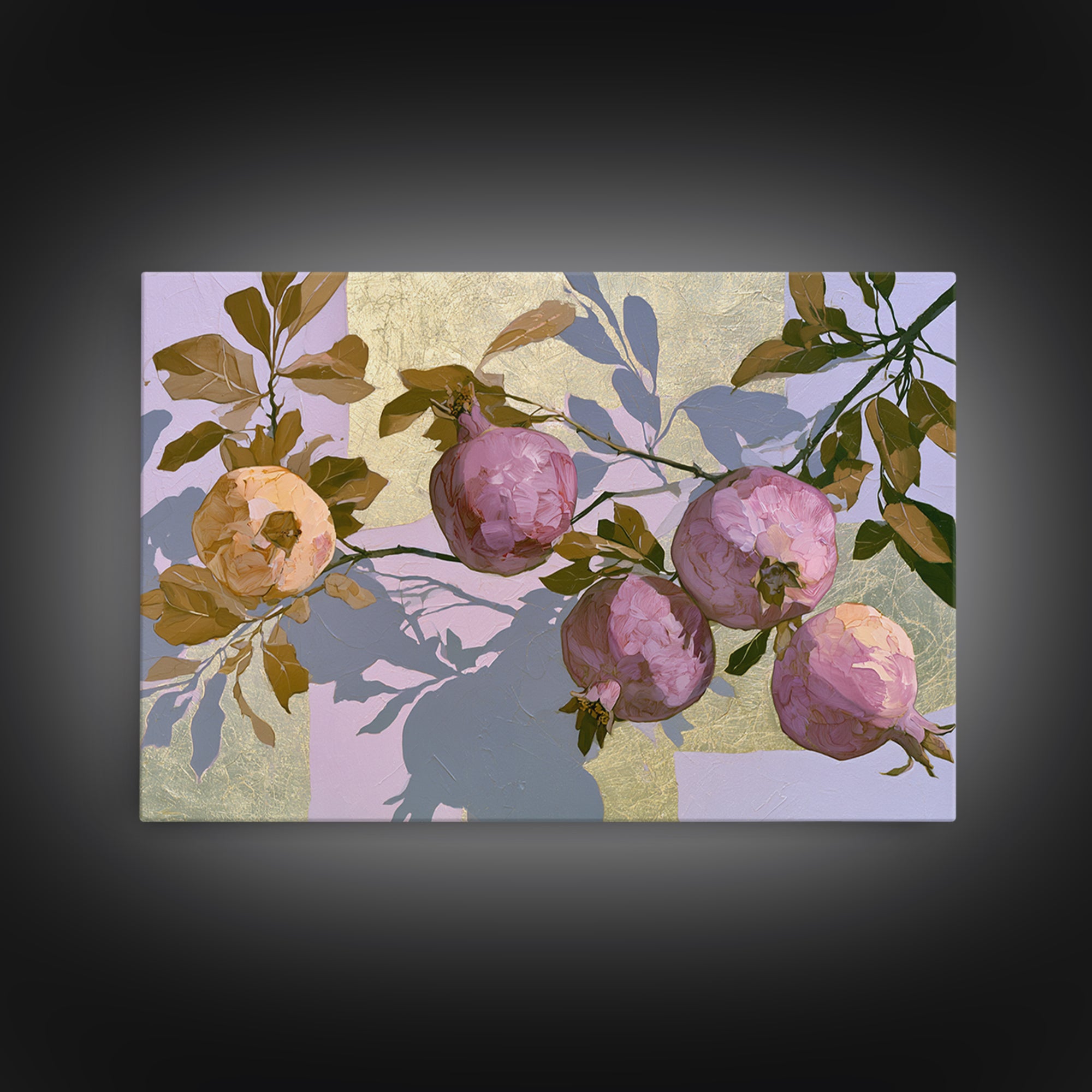 Pomegranate and Gold Leaf Botanical Study Canvas Print, Dining Room Art, Coastal Decor, Dining Room Decor, Fine Art, Dining, DRA-3x2-84