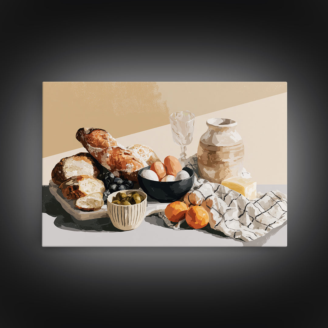 French Bistro Food Illustration Without Text Framed Canvas Print, Dining Room Art, Printable Art, Dining Room Decor, Dining, DRA-3x2-86