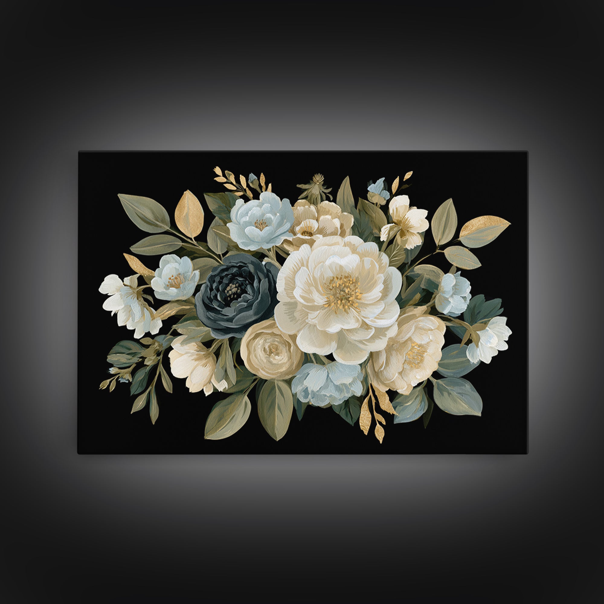 Moody Dark Background Bouquet for Formal Dining Canvas Print, Dining Room Art, Set of 3 Prints, Dining Room Decor, Dining, DRA-3x2-87