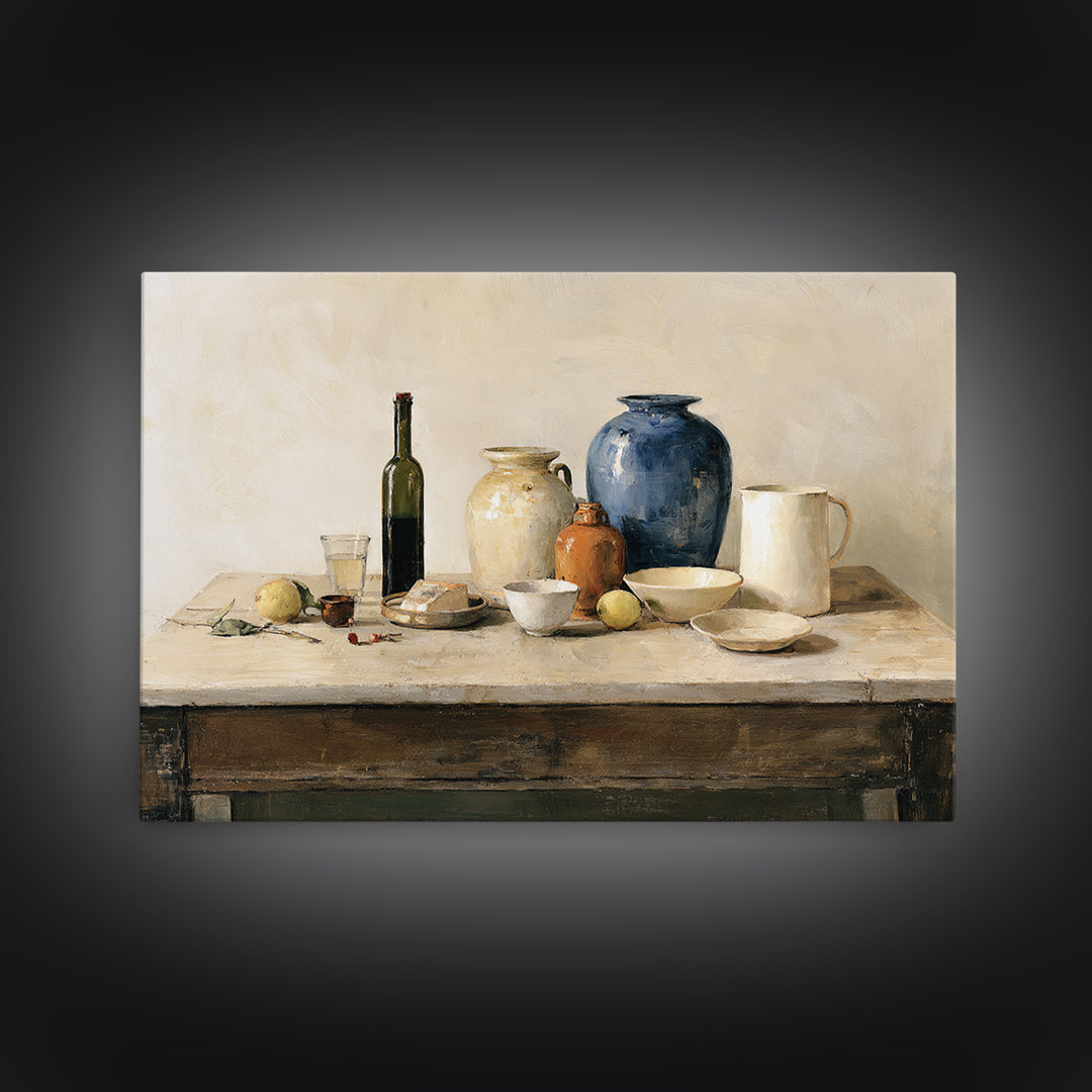 Sunlit Farmhouse Table Objects Without Room View Canvas Print, Dining Room Art, 3 Piece Wall Art, Dining Room Decor, Dining, DRA-3x2-93