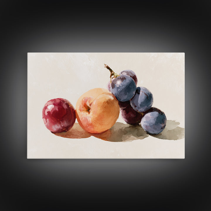 Peach and Plum Still Life Framed Canvas Print, Dining Room Art, Food Art, Dining Room Decor, Fine Art, Dining, DRA-3x2-96