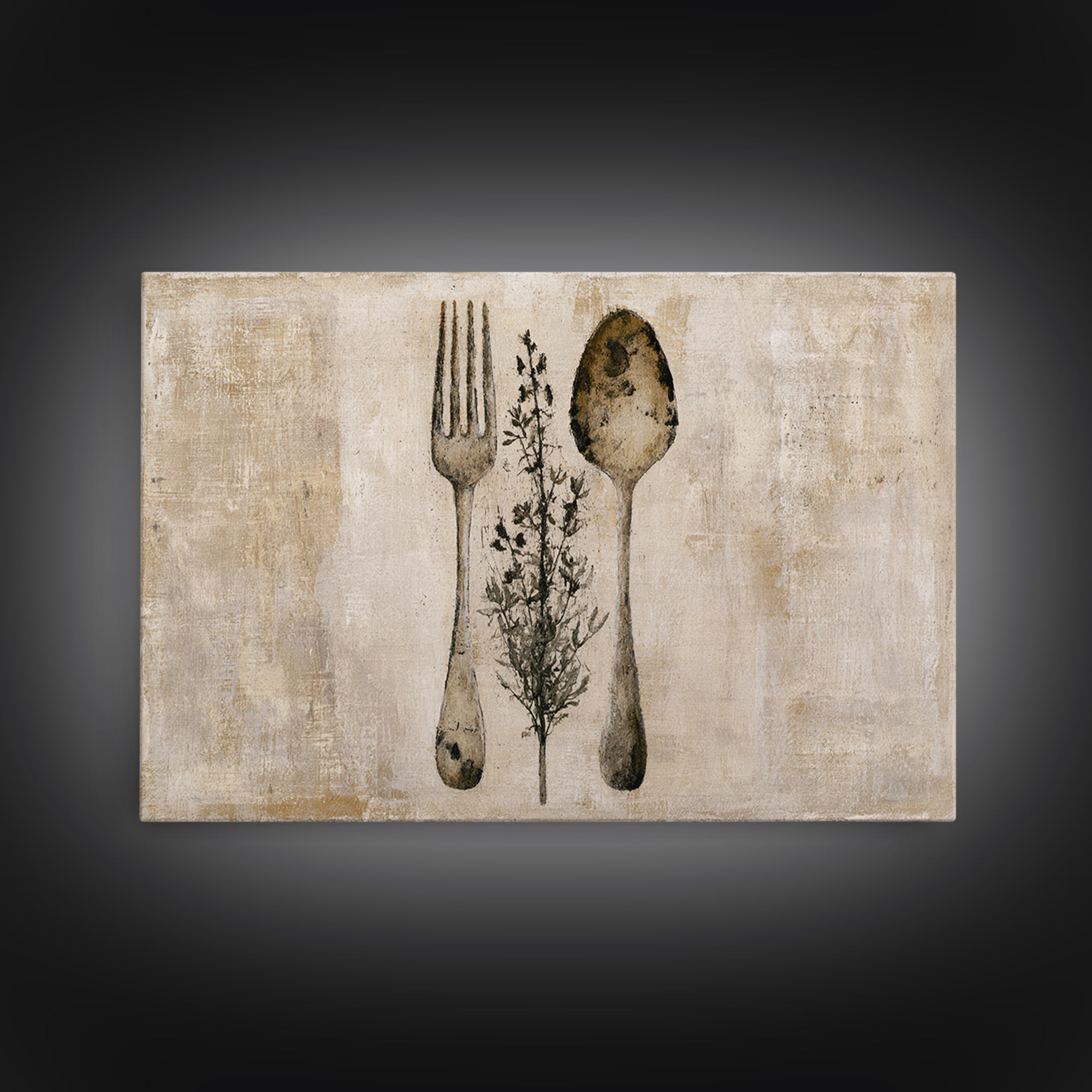 Minimal Fork Spoon and Herb Composition Canvas Print, Dining Room Art, Living Room Decor, Dining Room Decor, Fine Art, Dining, DRA-3x2-98