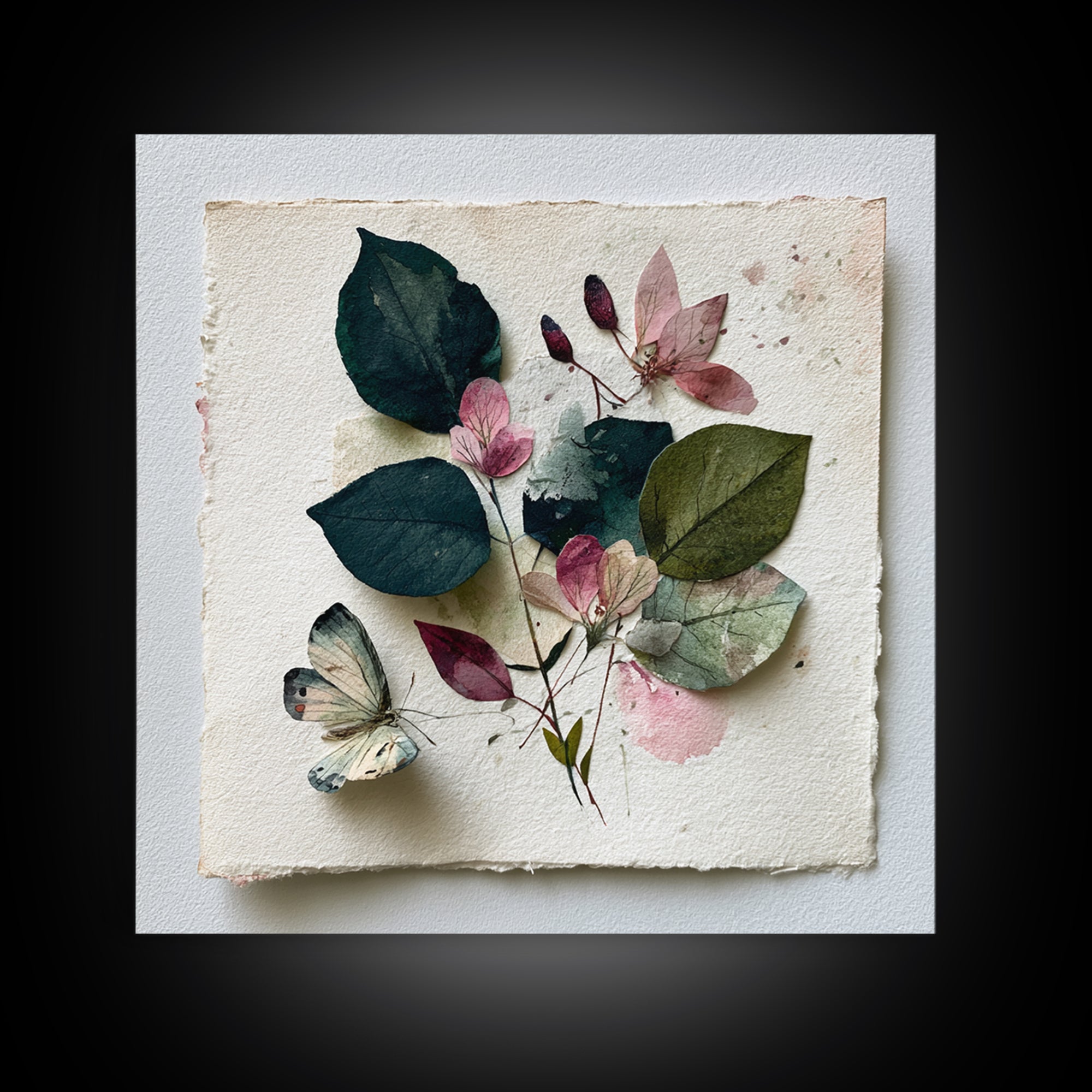 Botanical Collage with Butterflies and Old Paper Canvas Print, Eclectic Art, Wall Art, Living Room Decor, Fine Art, Eclectic, ECL-1x1-13