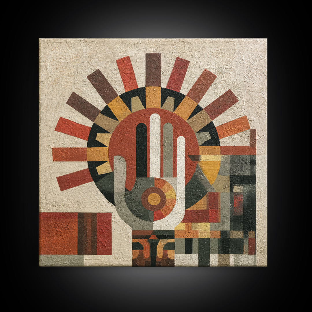 Geometric Sun and Hand Motif Canvas Print, Eclectic Art, Original Art, Living Room Decor, Abstract Art, Eclectic, Gallery Decor, ECL-1x1-15