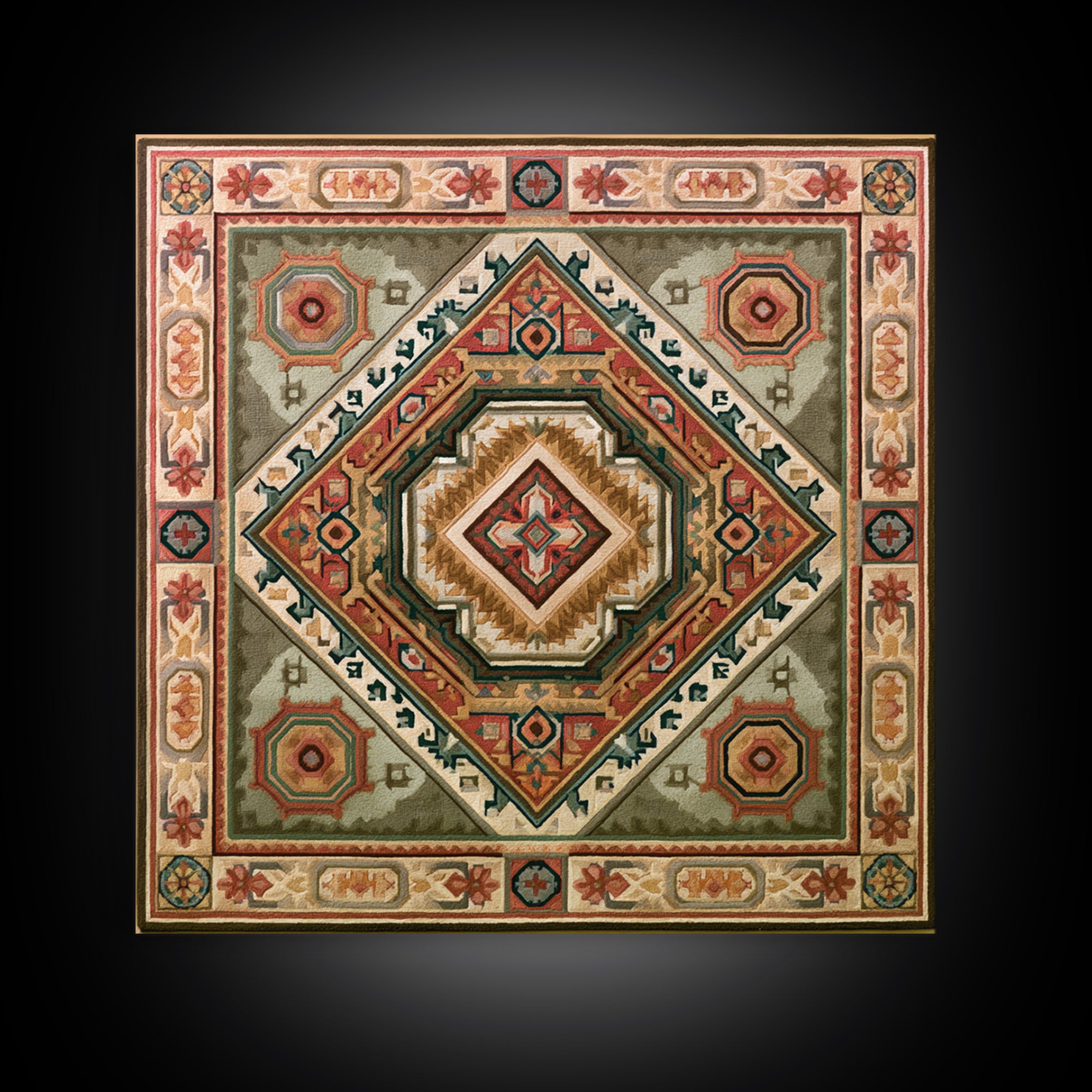 Layered Tapestry Pattern Framed Canvas Print, Eclectic Art, Large Wall Art, Living Room Decor, Watercolor Art, Eclectic, ECL-1x1-16