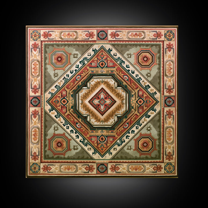 Layered Tapestry Pattern Framed Canvas Print, Eclectic Art, Large Wall Art, Living Room Decor, Watercolor Art, Eclectic, ECL-1x1-16