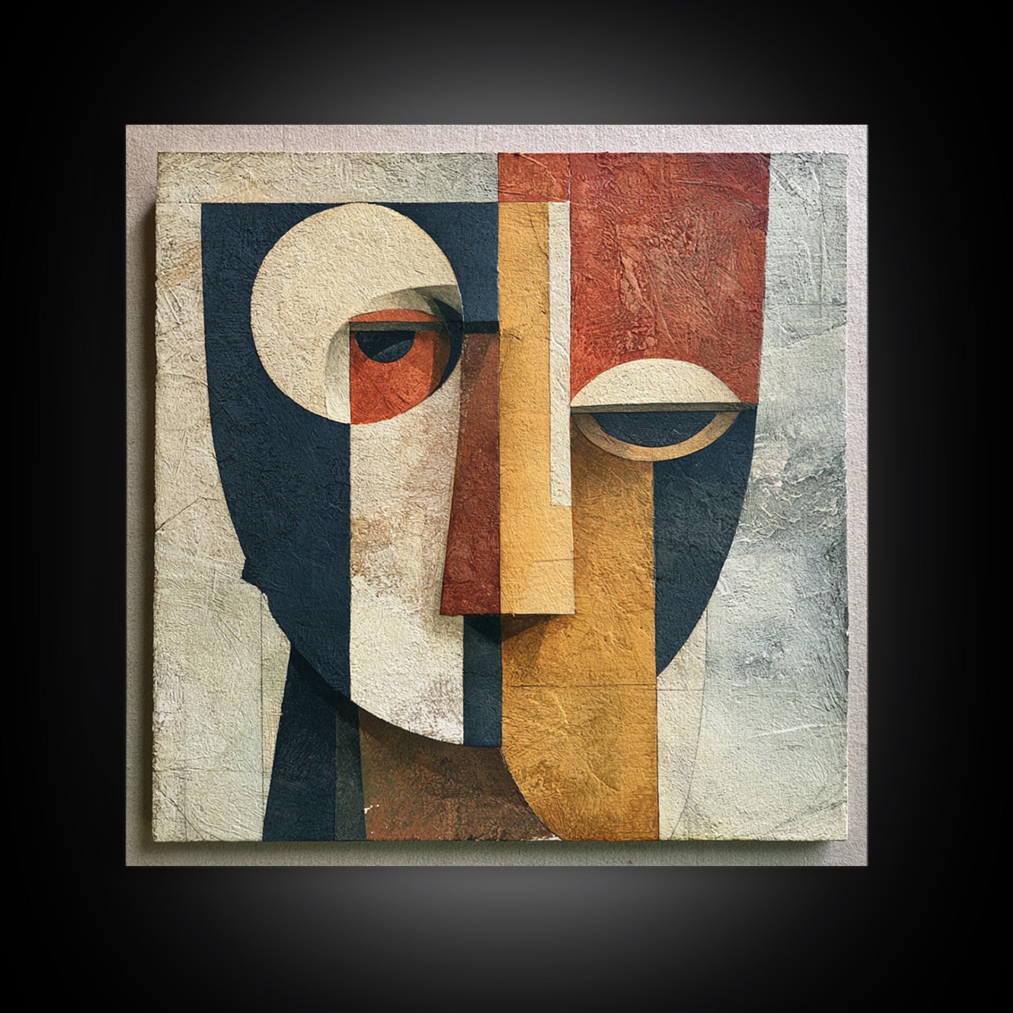 Abstract Mask with Playful Textures Framed Canvas Print, Eclectic Art, Living Room Decor, Abstract Art, Eclectic, ECL-1x1-44