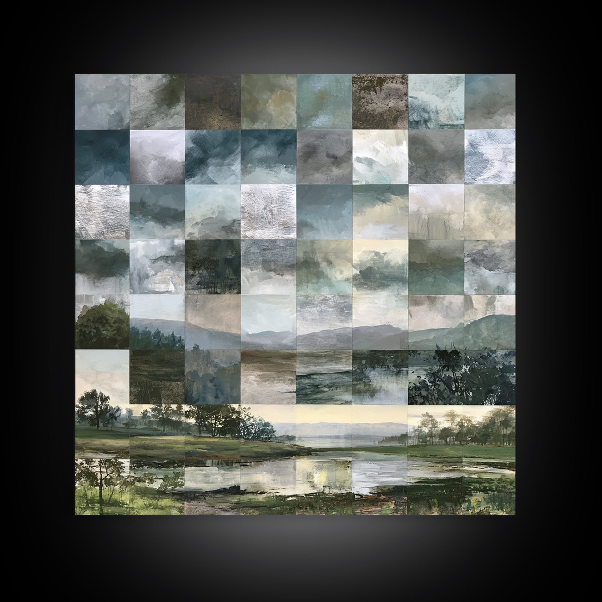 Bohemian Patchwork Landscape Framed Canvas Print, Eclectic Art, Room Decor, Living Room Decor, Oil Painting, Eclectic, ECL-1x1-48