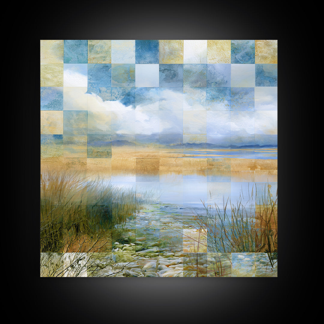 Playful Checkerboard Landscape Framed Canvas Print, Eclectic Art, Printable Wall Art, Living Room Decor, Fine Art, Eclectic, ECL-1x1-57