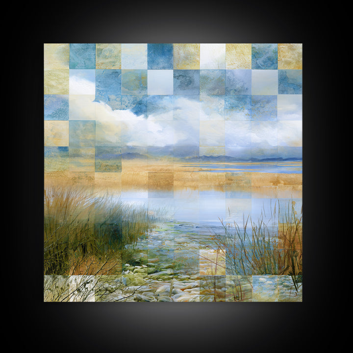 Playful Checkerboard Landscape Framed Canvas Print, Eclectic Art, Printable Wall Art, Living Room Decor, Fine Art, Eclectic, ECL-1x1-57
