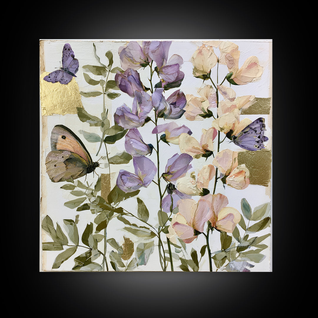 Botanical Collage with Butterflies and Old Paper Canvas Print, Eclectic Art, Digital Prints, Living Room Decor, Eclectic, ECL-1x1-61