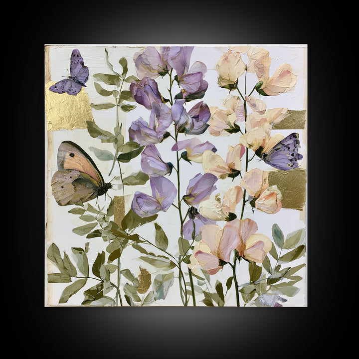 Botanical Collage with Butterflies and Old Paper Canvas Print, Eclectic Art, Digital Prints, Living Room Decor, Eclectic, ECL-1x1-61