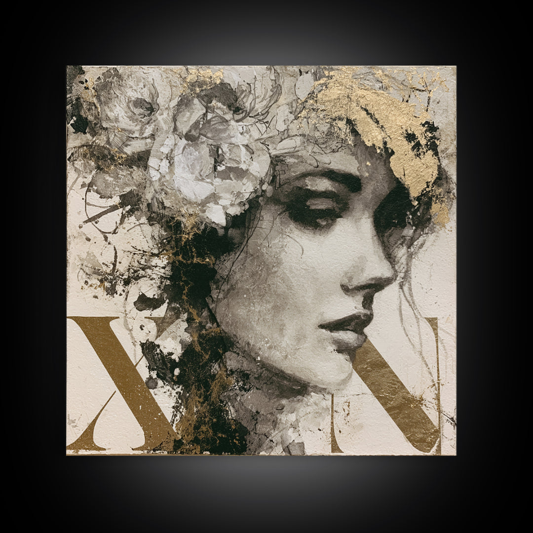 Mixed Media Woman Framed Canvas Print, Eclectic Art, Art Print, Living Room Decor, Oil Painting, Eclectic, Portrait, ECL-1x1-8