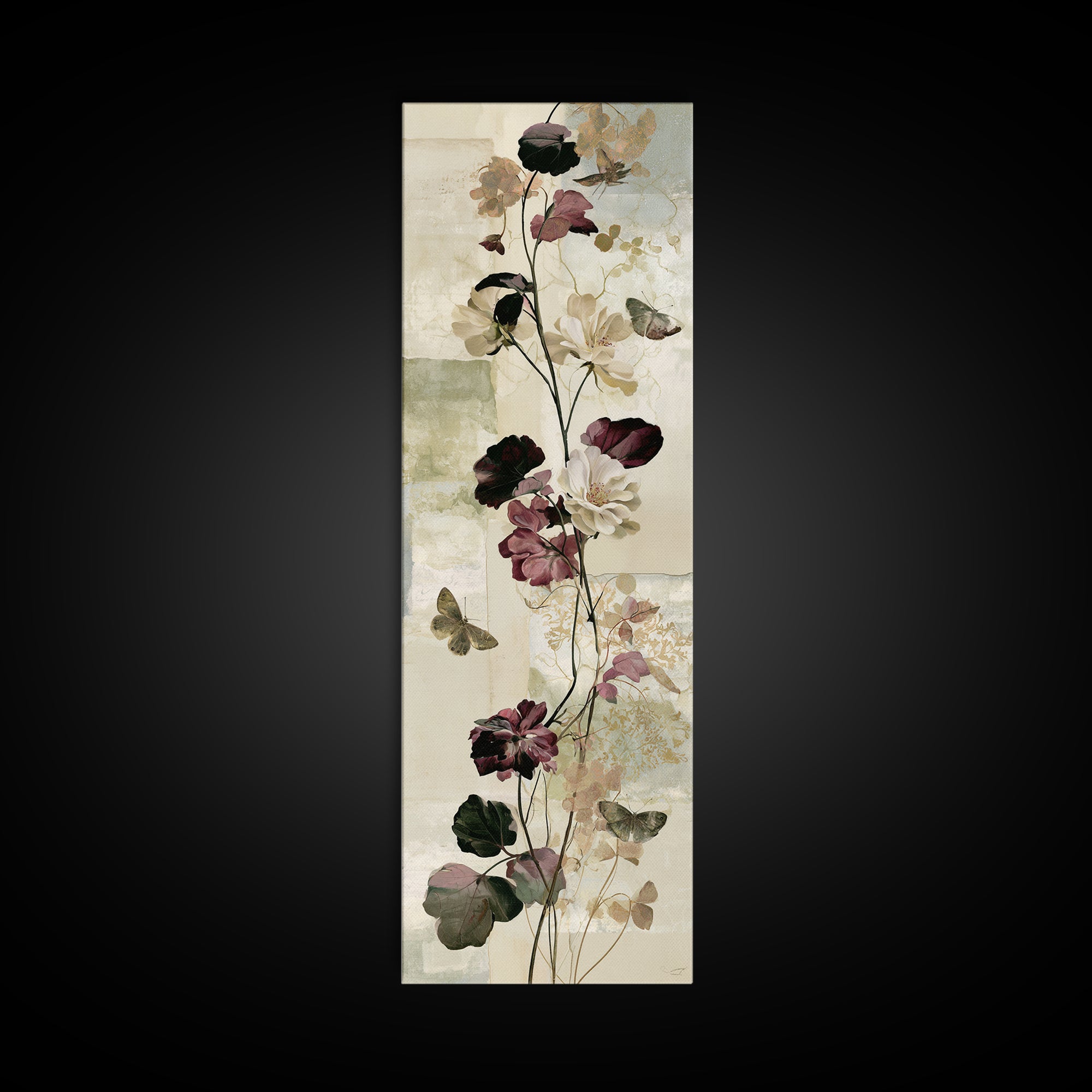 Botanical Collage with Butterflies and Old Paper Canvas Print, Eclectic Art, Wall Art, Living Room Decor, Fine Art, Eclectic, ECL-1x3-1