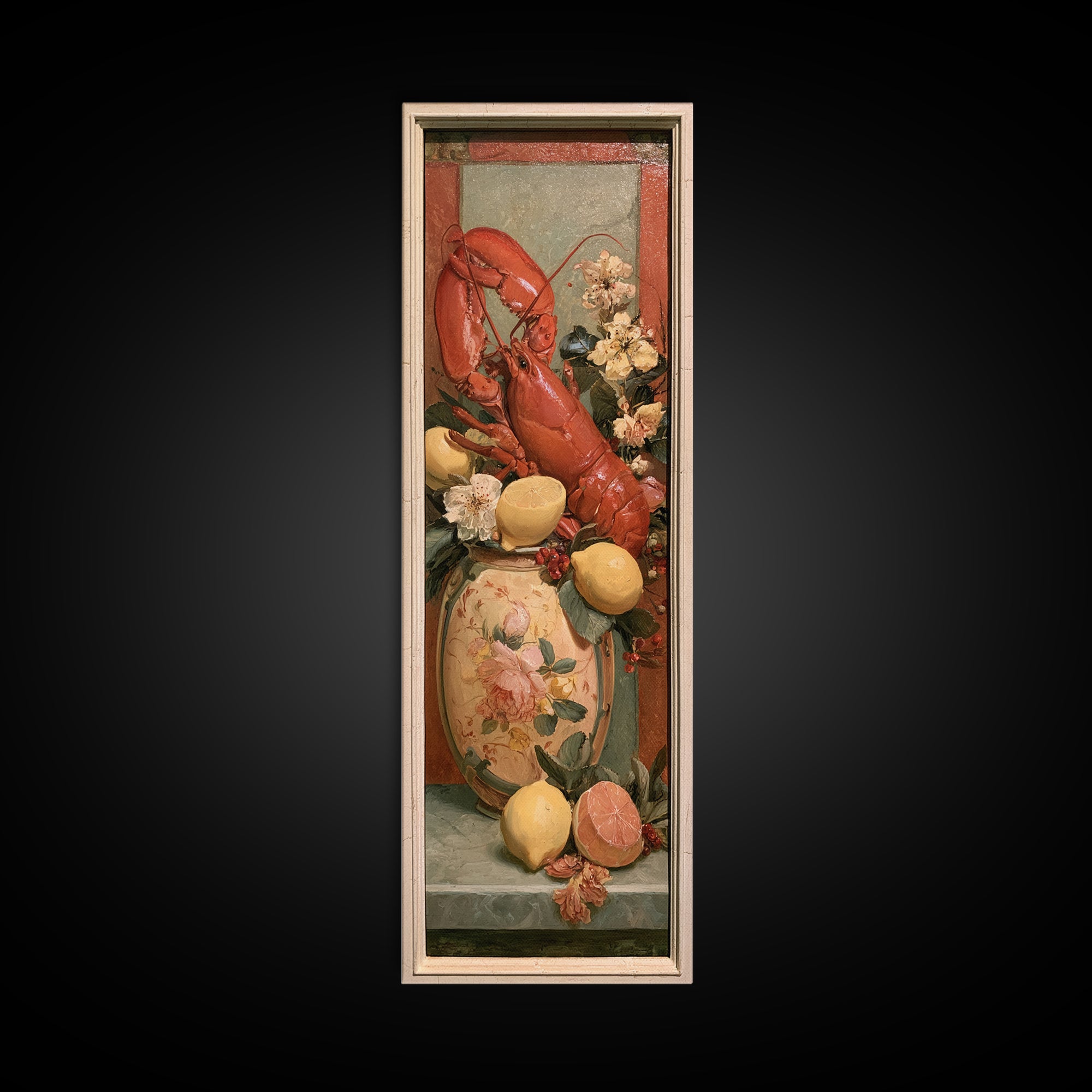 Unexpected Lobster and Lemons Still Life Framed Canvas Print, Eclectic Art, Living Room Decor, Oil Painting, Eclectic, ECL-1x3-54