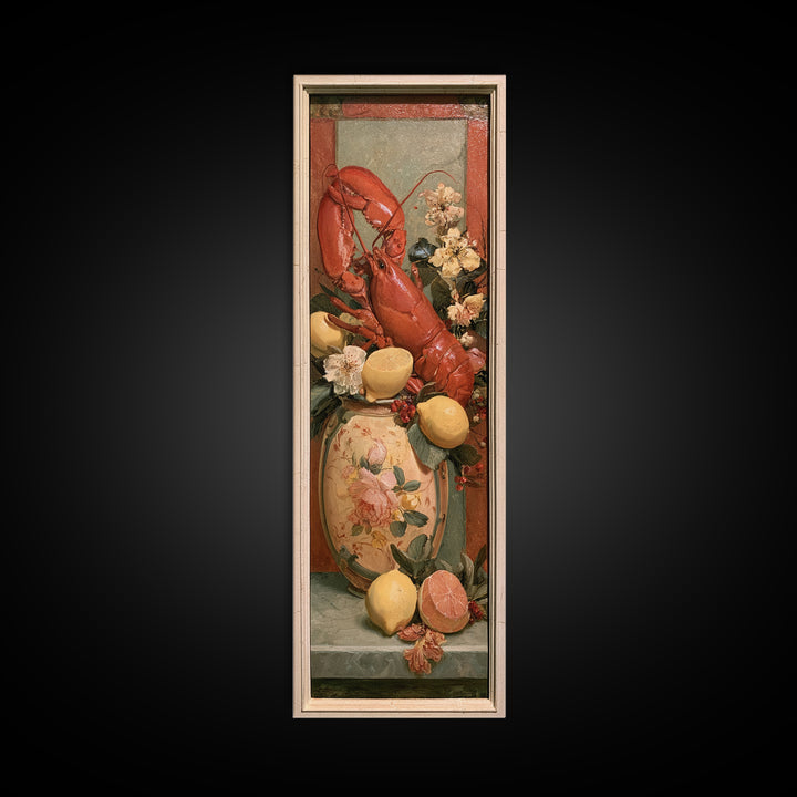 Unexpected Lobster and Lemons Still Life Framed Canvas Print, Eclectic Art, Living Room Decor, Oil Painting, Eclectic, ECL-1x3-54