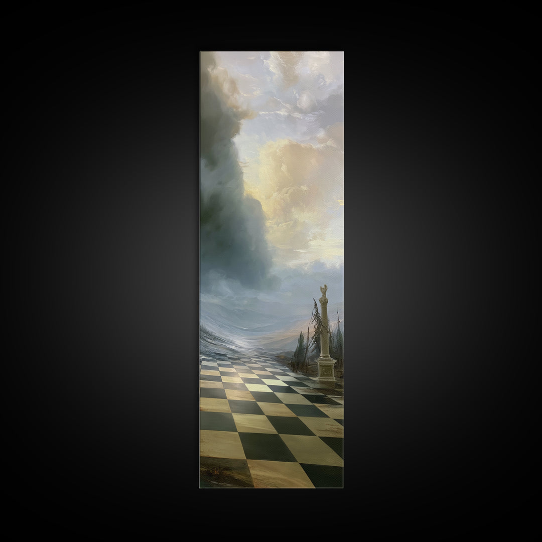 Playful Checkerboard Landscape Framed Canvas Print, Eclectic Art, Large Wall Art, Living Room Decor, Fine Art, Eclectic, ECL-1x3-69