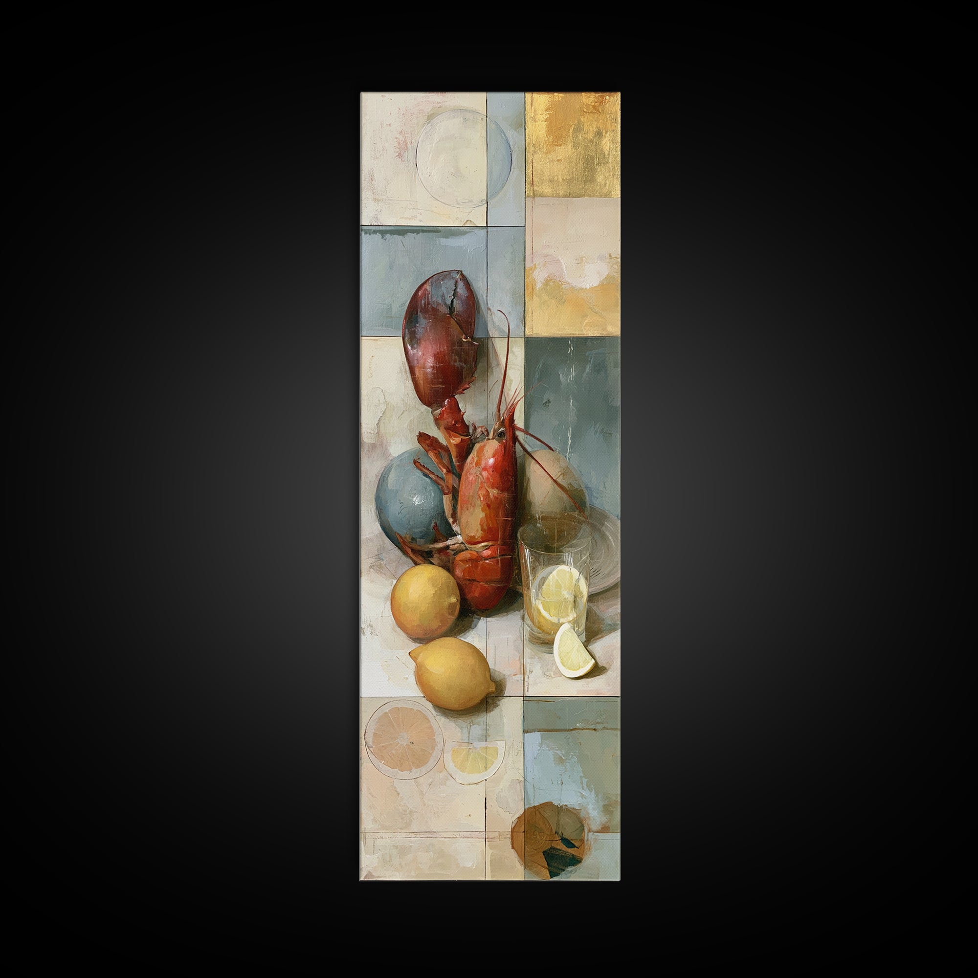 Unexpected Lobster and Lemons Still Life Canvas Print, Eclectic Art, Art, Living Room Decor, Fine Art, Eclectic, Large Wall Art, ECL-1x3-78