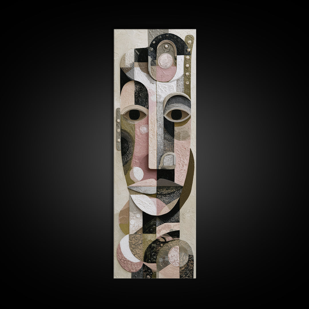 Abstract Mask with Playful Textures Framed Canvas Print, Eclectic Art, Boho, Living Room Decor, Abstract Art, Eclectic, ECL-1x3-8